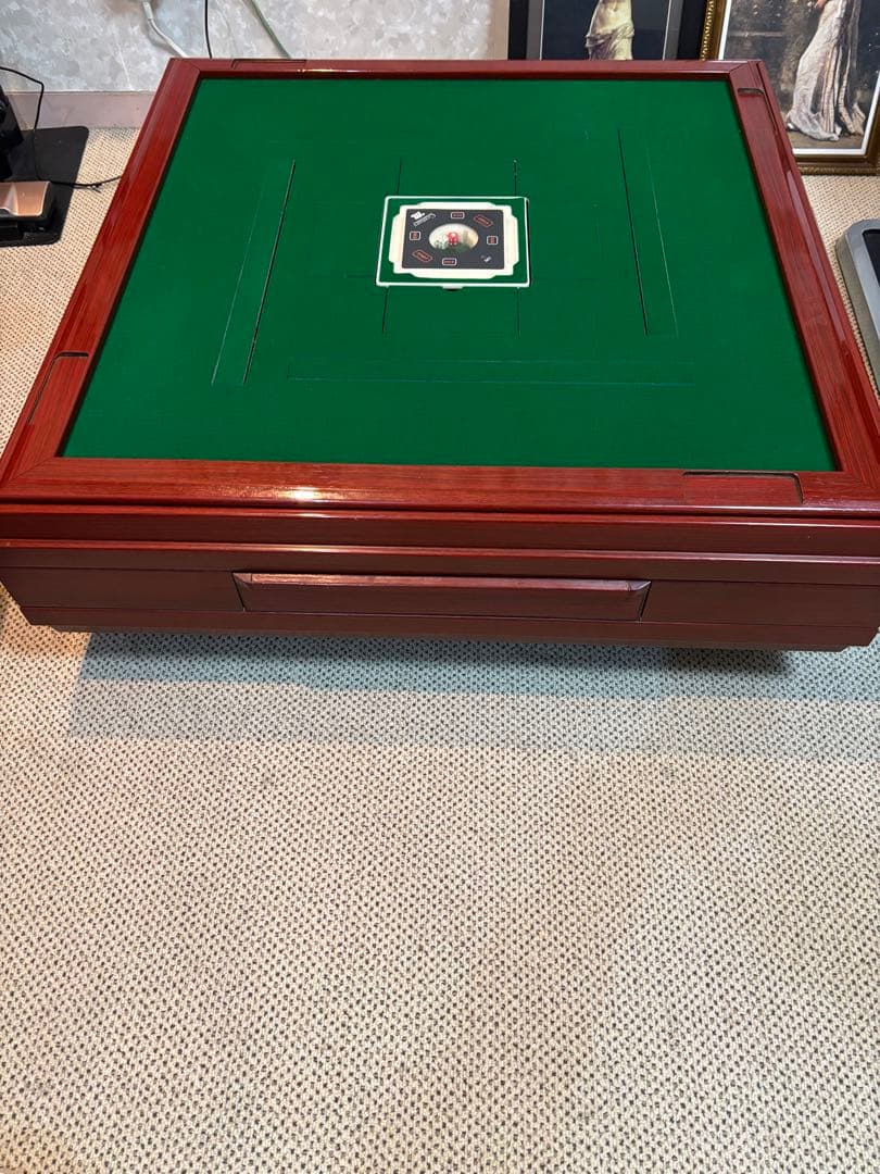 中古品麻雀卓 引き出し付き 緑色セット