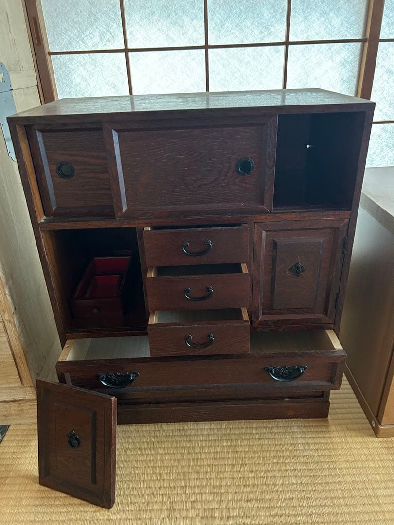 からくり箪笥　昭和レトロ　木製タンス ダークブラウン