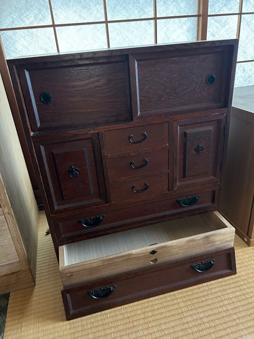 からくり箪笥　昭和レトロ　木製タンス ダークブラウン