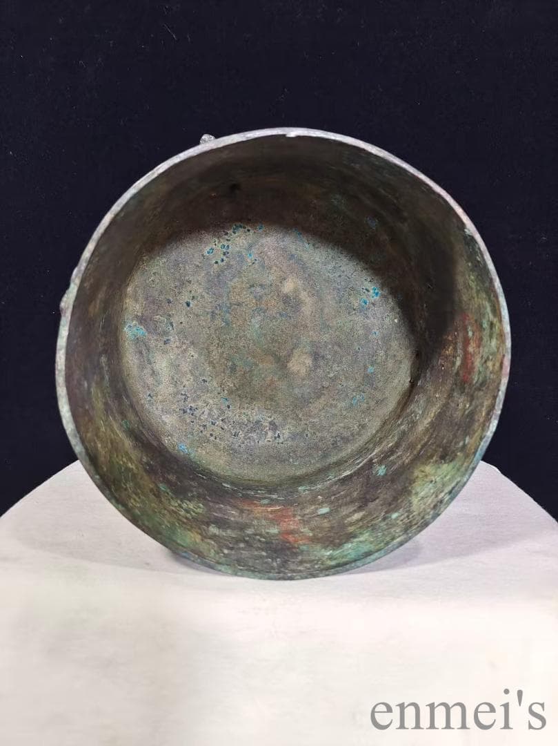 中国古美術【三鳳貯貝倉】漢代青銅銘文器皿 礼器 盛食器 純銅製 高浮彫 置物