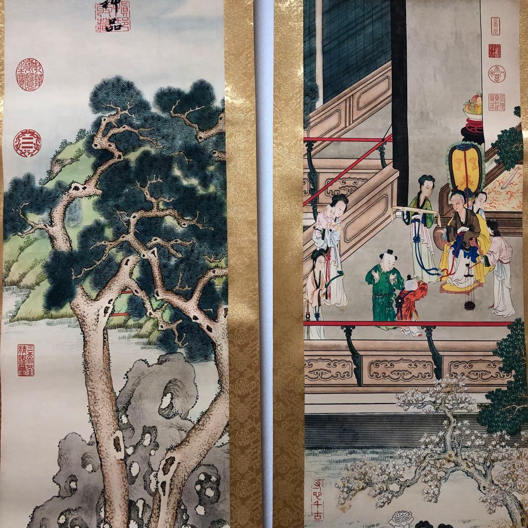 蔵出し 美術　高級品絵　巻き絵　大名家　唐寅　唐伯虎　旧蔵　掛け軸　4本セット