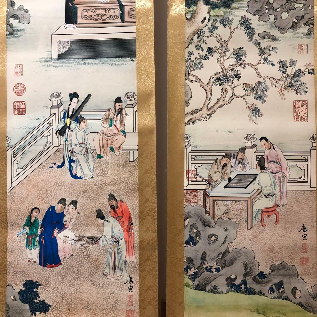 蔵出し 美術　高級品絵　巻き絵　大名家　唐寅　唐伯虎　旧蔵　掛け軸　4本セット