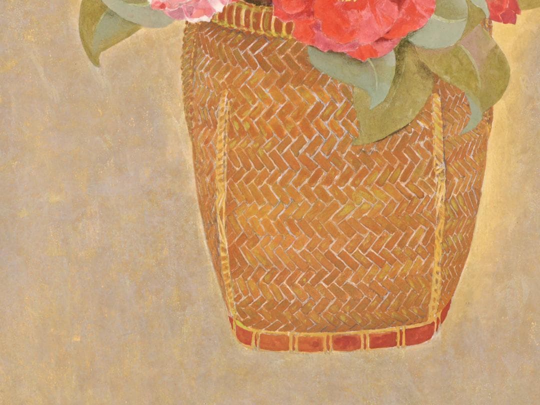 【真作】　間瀬琳一 「 華籠 」　12号　日本画　共シール　タトウ　BK173