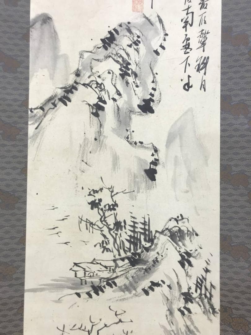 真作/日根対山/山水画賛/山水図/水墨山水図/掛軸/名家伝来/AE-2