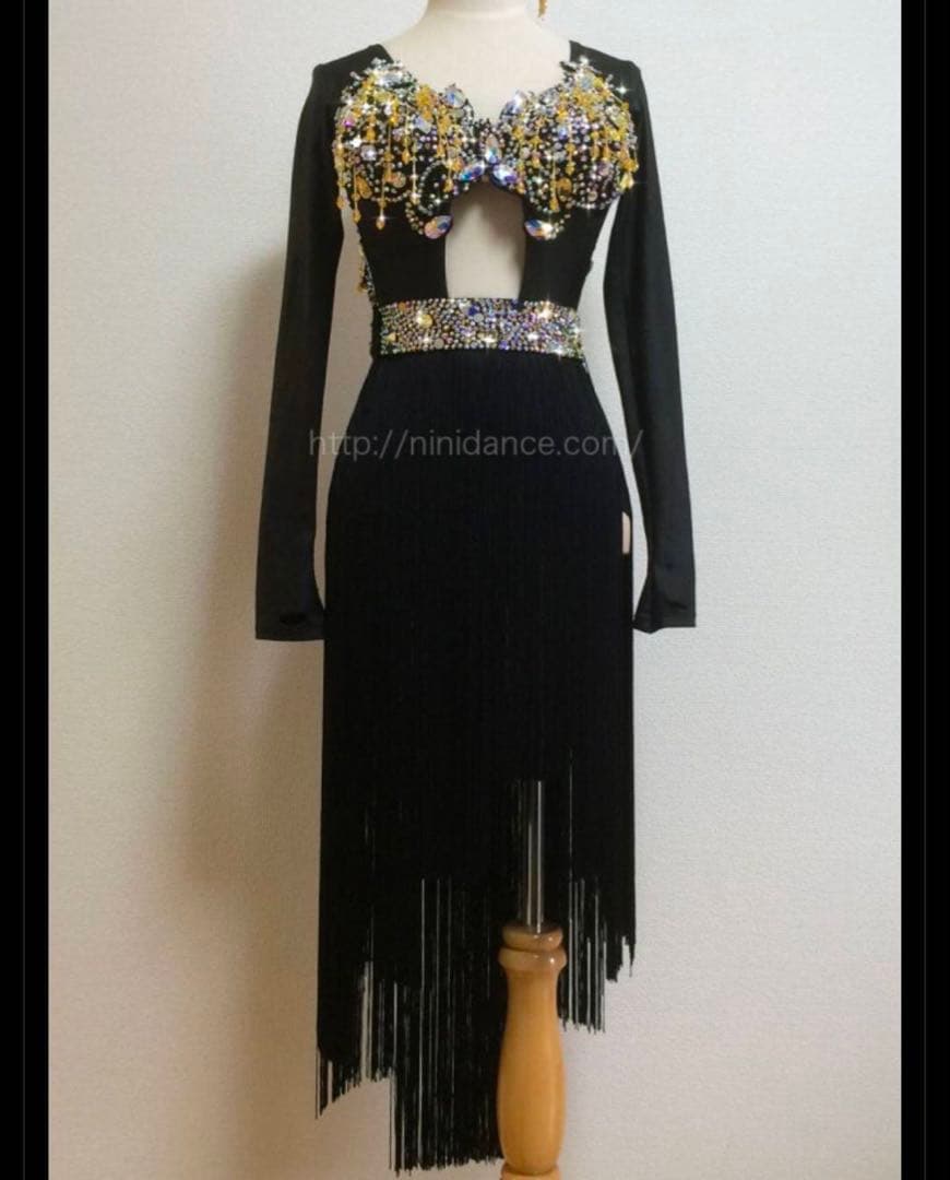 ラテンドレス　社交ダンス　フリンジ　ブラック