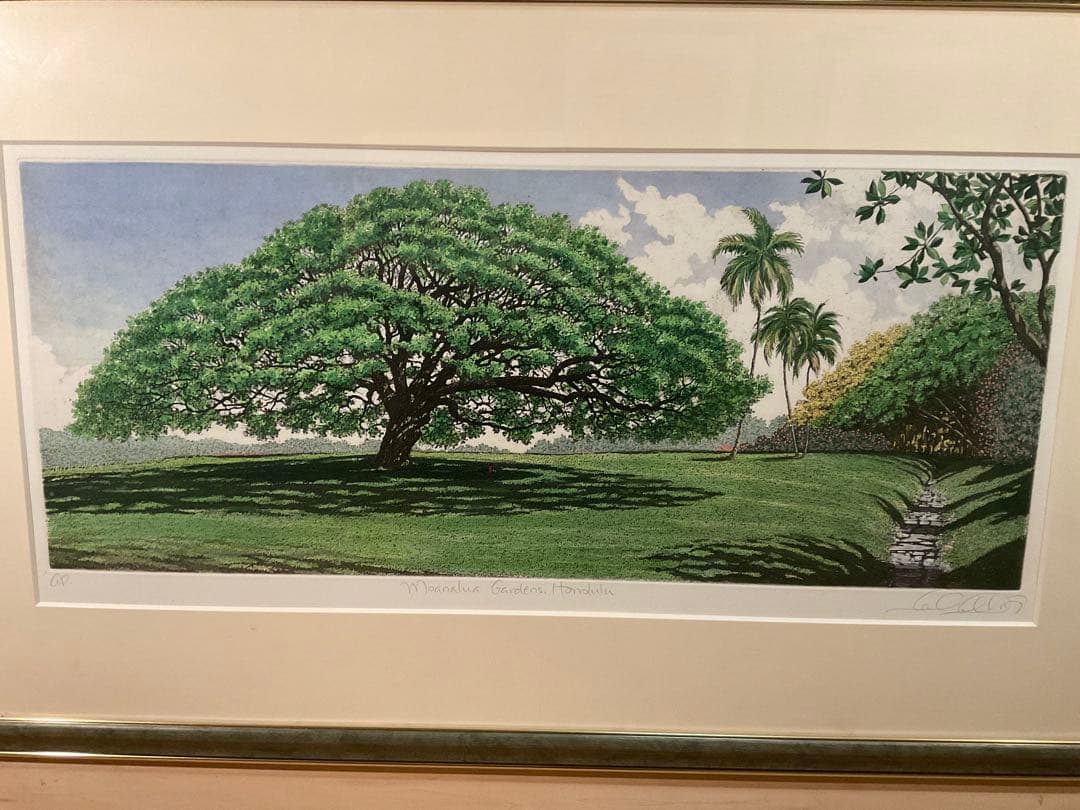 キャロルコレット「MOANALUA GARDEN 」銅版画＋手彩色　直筆サイン有