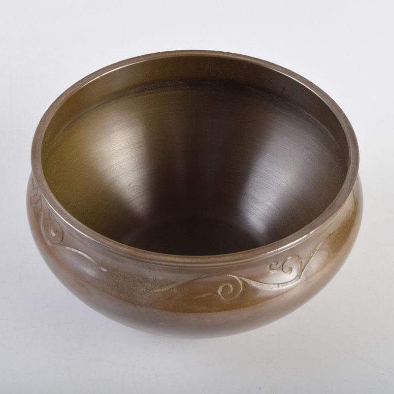 茶道具　高岡銅器　般若勘渓作　唐銅　唐草彫　建水　共箱　C　8980