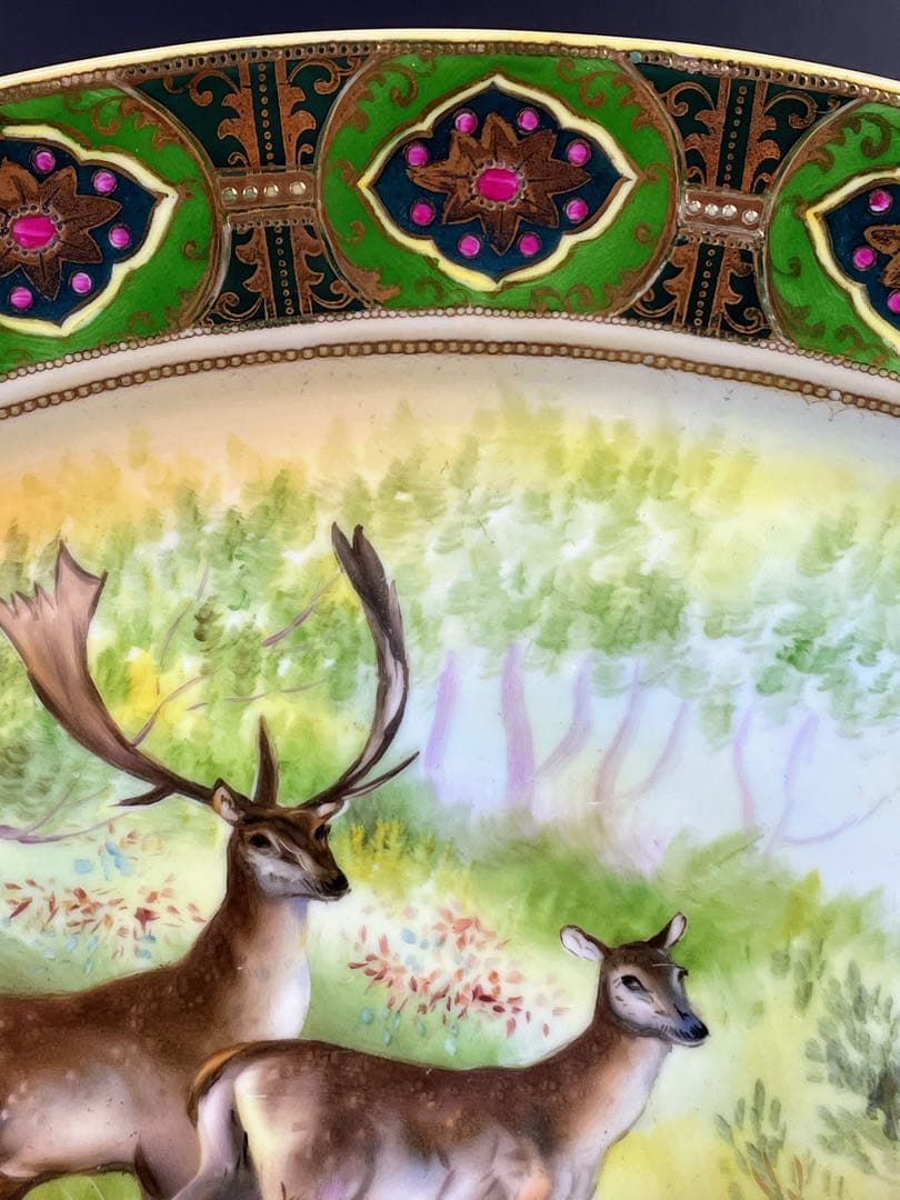 【大型４０cm！】オールドノリタケ 鹿紋 金盛り 大皿 プレートセット