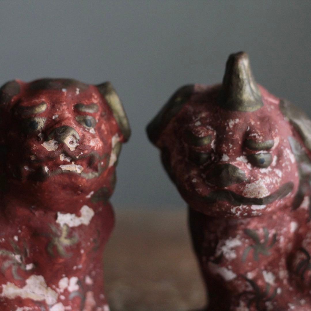 古い 土人形 獅子と狛犬 八橋人形 郷土人形 古道具 アンティーク オブジェ