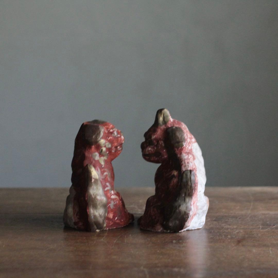 古い 土人形 獅子と狛犬 八橋人形 郷土人形 古道具 アンティーク オブジェ