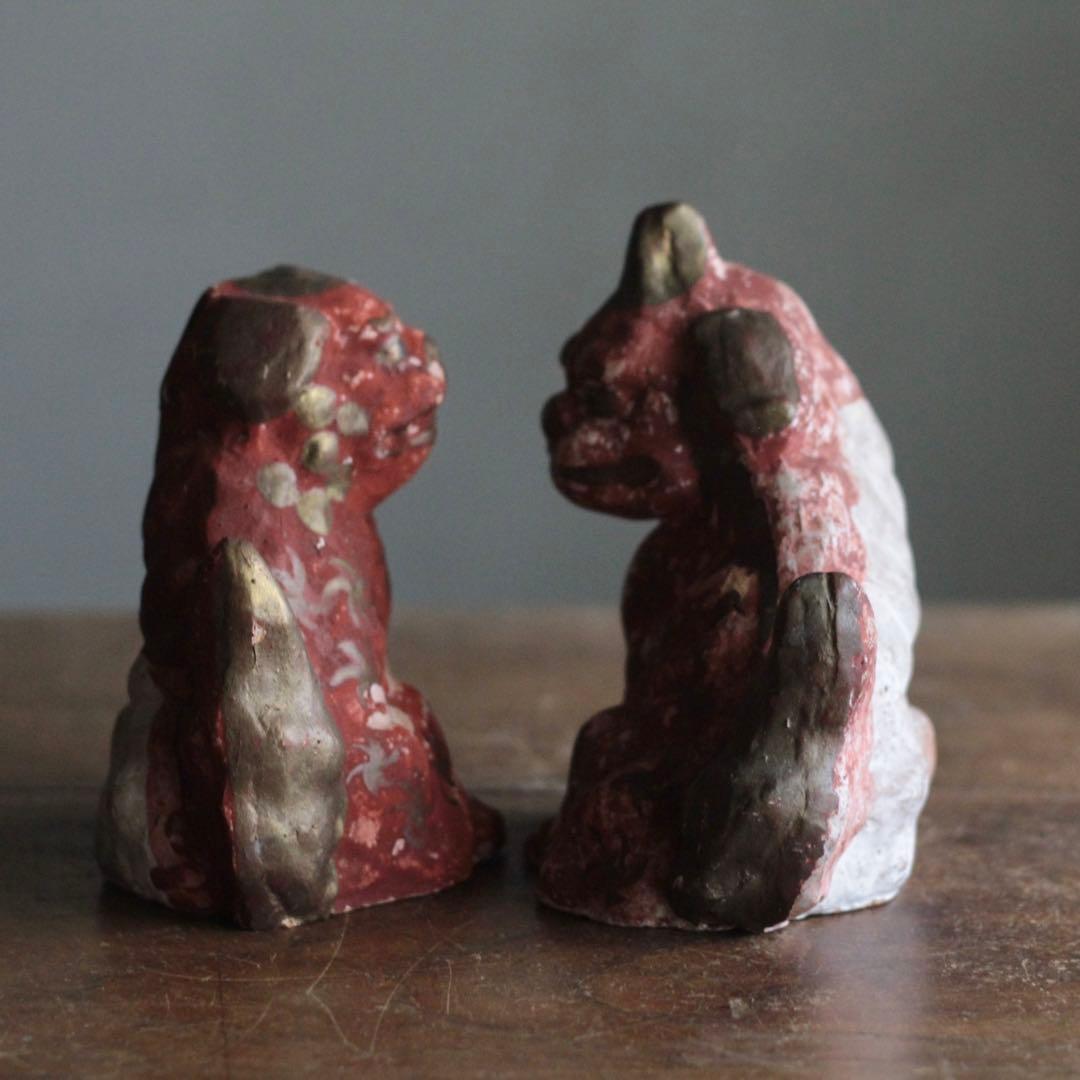 古い 土人形 獅子と狛犬 八橋人形 郷土人形 古道具 アンティーク オブジェ