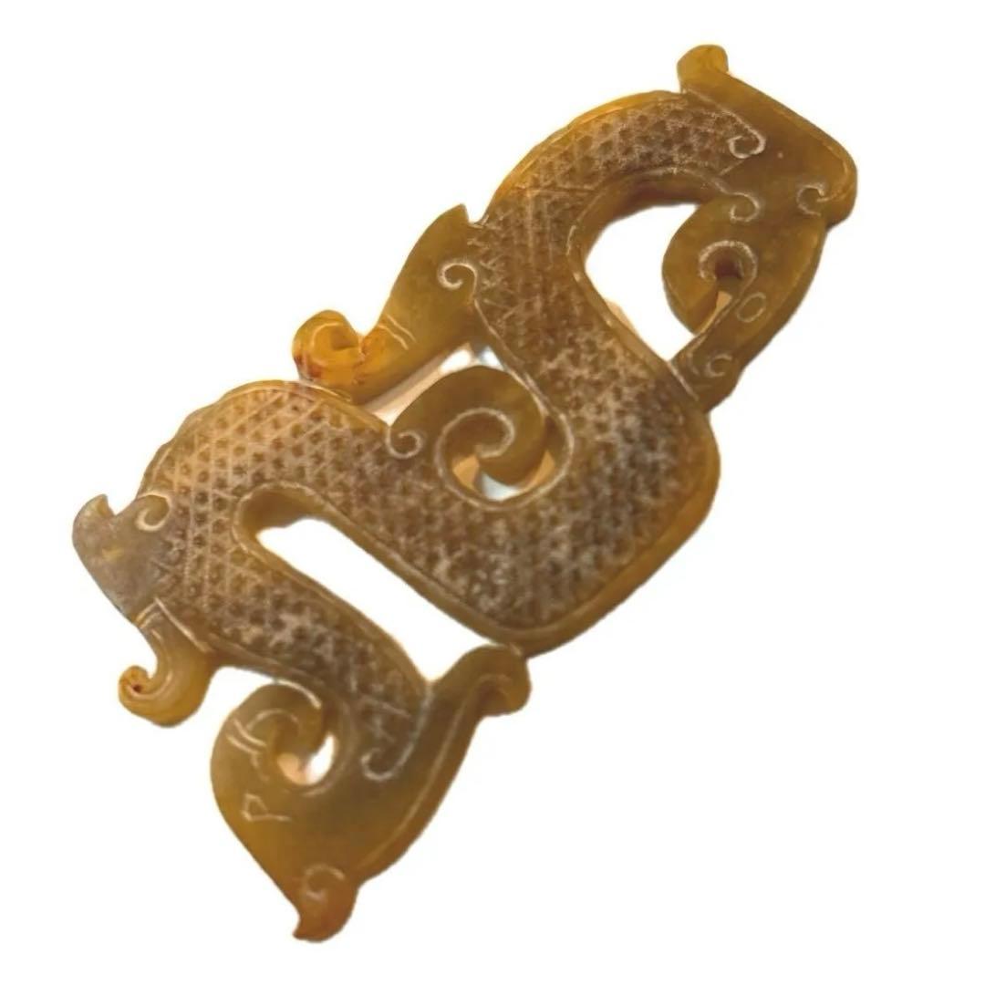 中国発掘物　細工彫刻玉龍　竜紋　玉縁起物　美術品　お守り　骨董品 龍 中国古美術