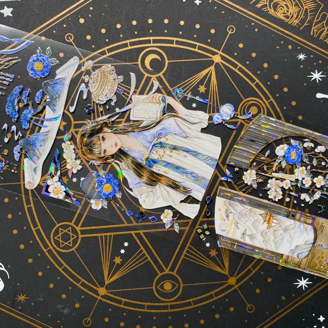 【9173】海外　中古巻　貝殻光マスキングテープ人物　装飾系　古風　半透明