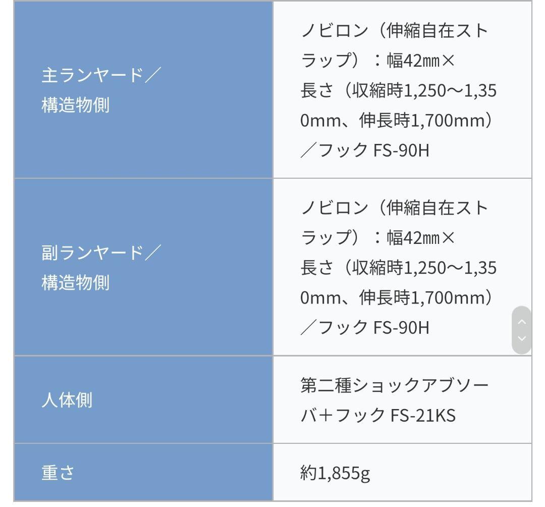ツヨロン　新規格　墜落制止用器具　ハーネス用ダブルランヤード　第二種　type2