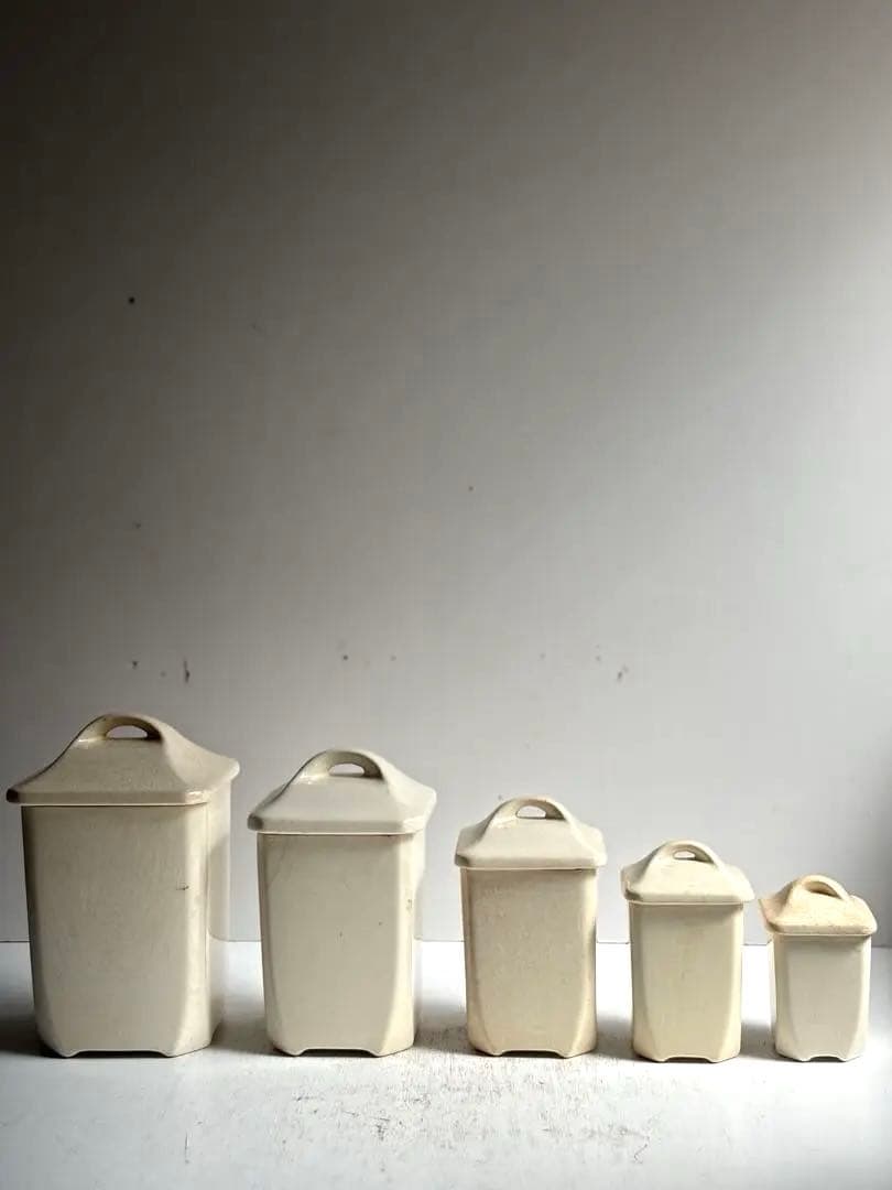 493 フランスアンティーク Badonviller 薔薇柄キャニスターセット