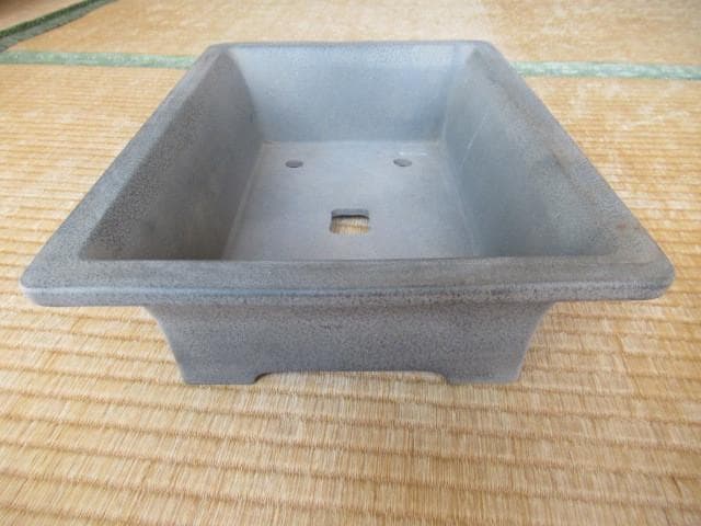 美品1970年頃◆東京植松陶翠『陶翠』ネズ/リヒ 長角 中深 外縁 切足 盆栽鉢