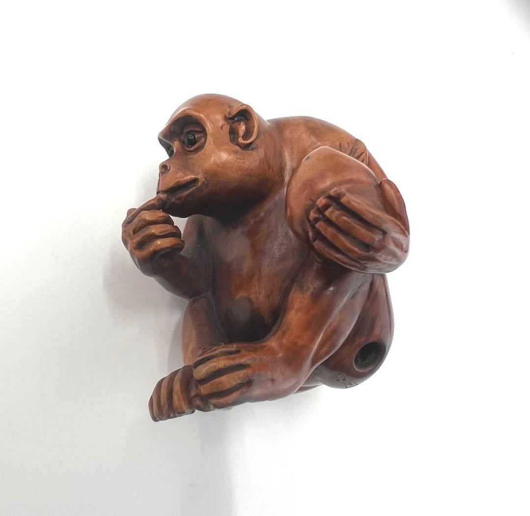 柘植　猿根付け　在名　名品　柘植材猿の彫刻 手のひらサイズ　美品　値下げ！