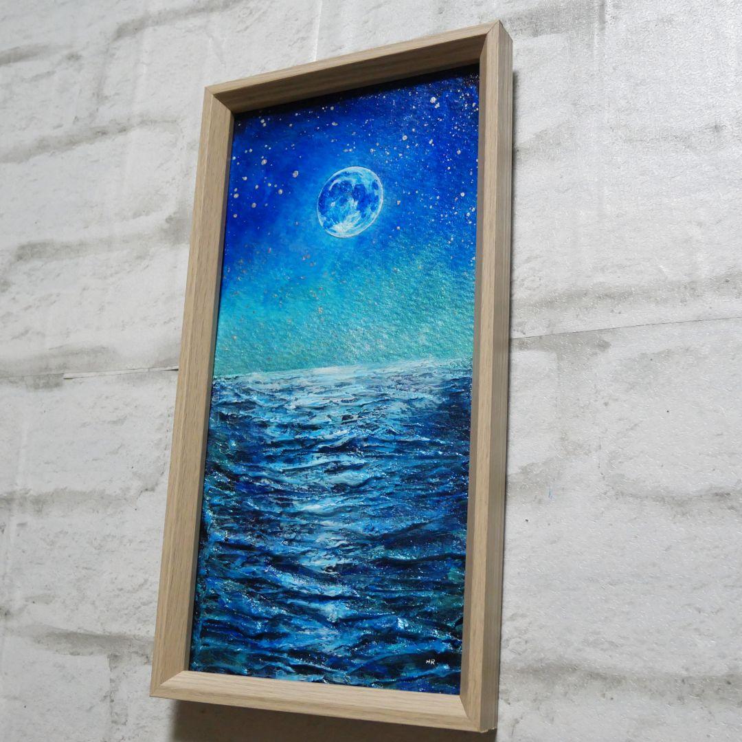 油絵 油彩 油彩画 絵 絵画 長方形ミニ絵画【青い月】