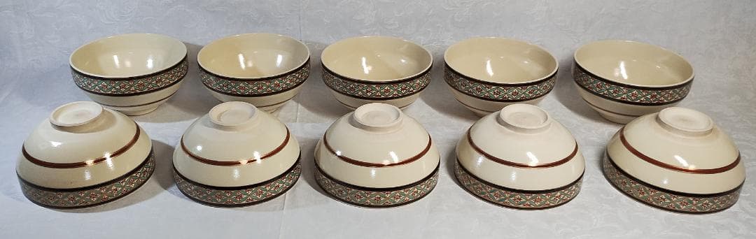 定靖　獨楽形　栄七宝　茶碗　10杯　共箱付　茶道具