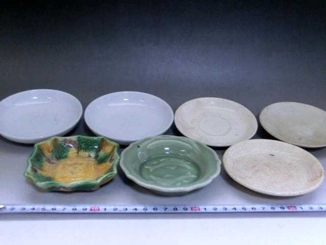 皿■古い中国時代物小皿7枚セット 古い白磁 青磁 三彩 白釉 粉引き 古玩 唐物