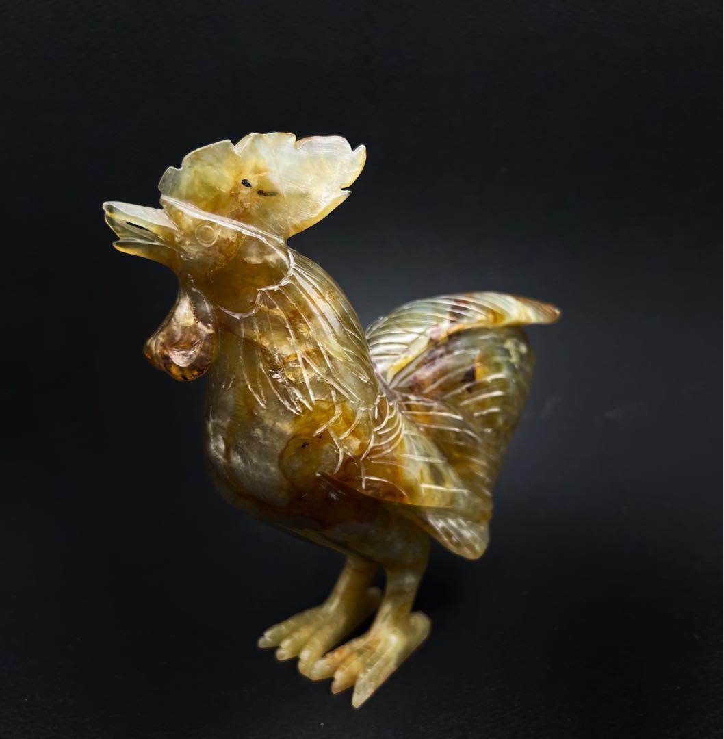 中国美術 古玩 玉石　瑪瑙 置物 大（鶏）大利　開運置物