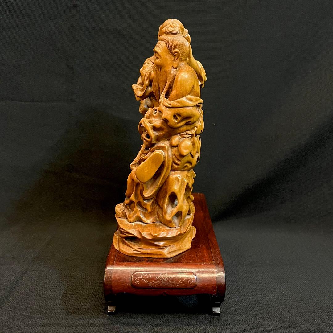 【超希少】 中国美術 高級天然木彫刻 木彫り 置物 耳掻き 夫婦 翁 一刀彫