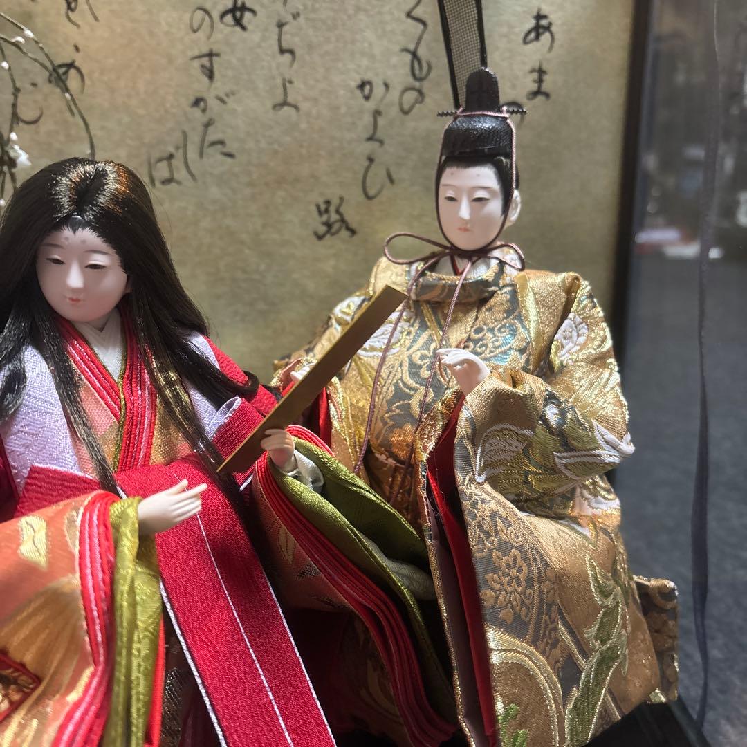 人形 赤金色 布製 ガラスケース入り　あまつ風くものかよひ路　ふきとぢよ