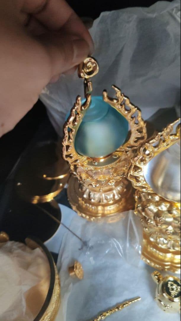 【修縁堂】釈迦如来の宝珠です 銅メッキ 瑠璃を携帯する 法具古美術品