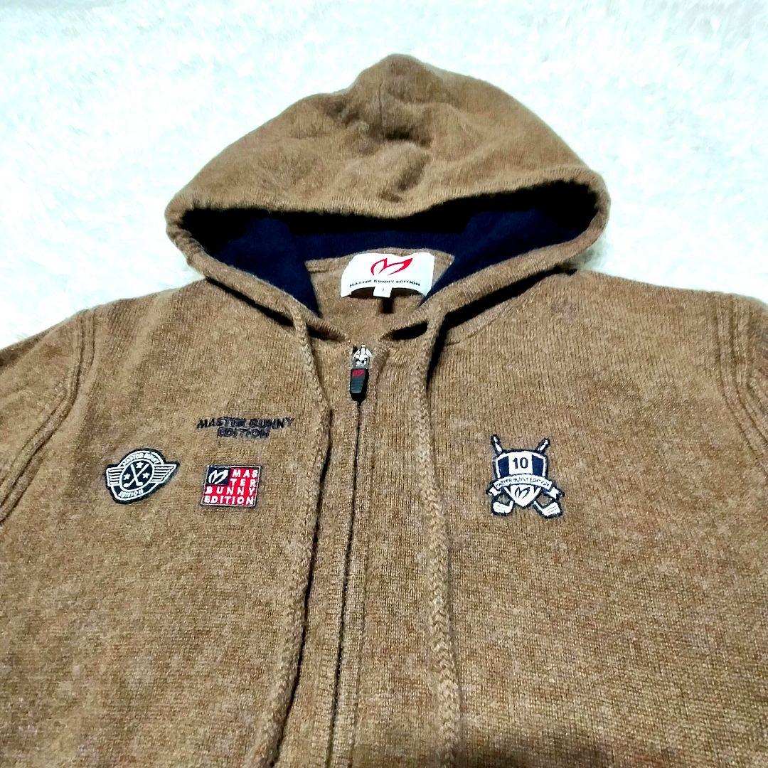 マスターバニー＊カシミヤ100%＊ブラウン×紺の可愛いニットパーカージップアップ