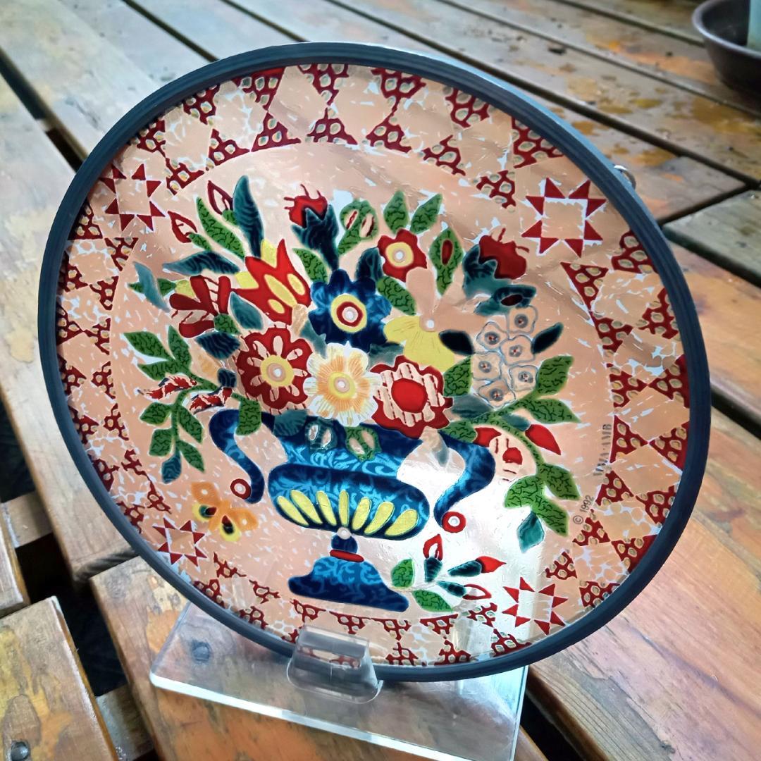 アメリカ ステンドグラス 花瓶キルト柄 グラスマスターズ社