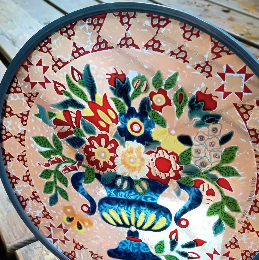 アメリカ ステンドグラス 花瓶キルト柄 グラスマスターズ社