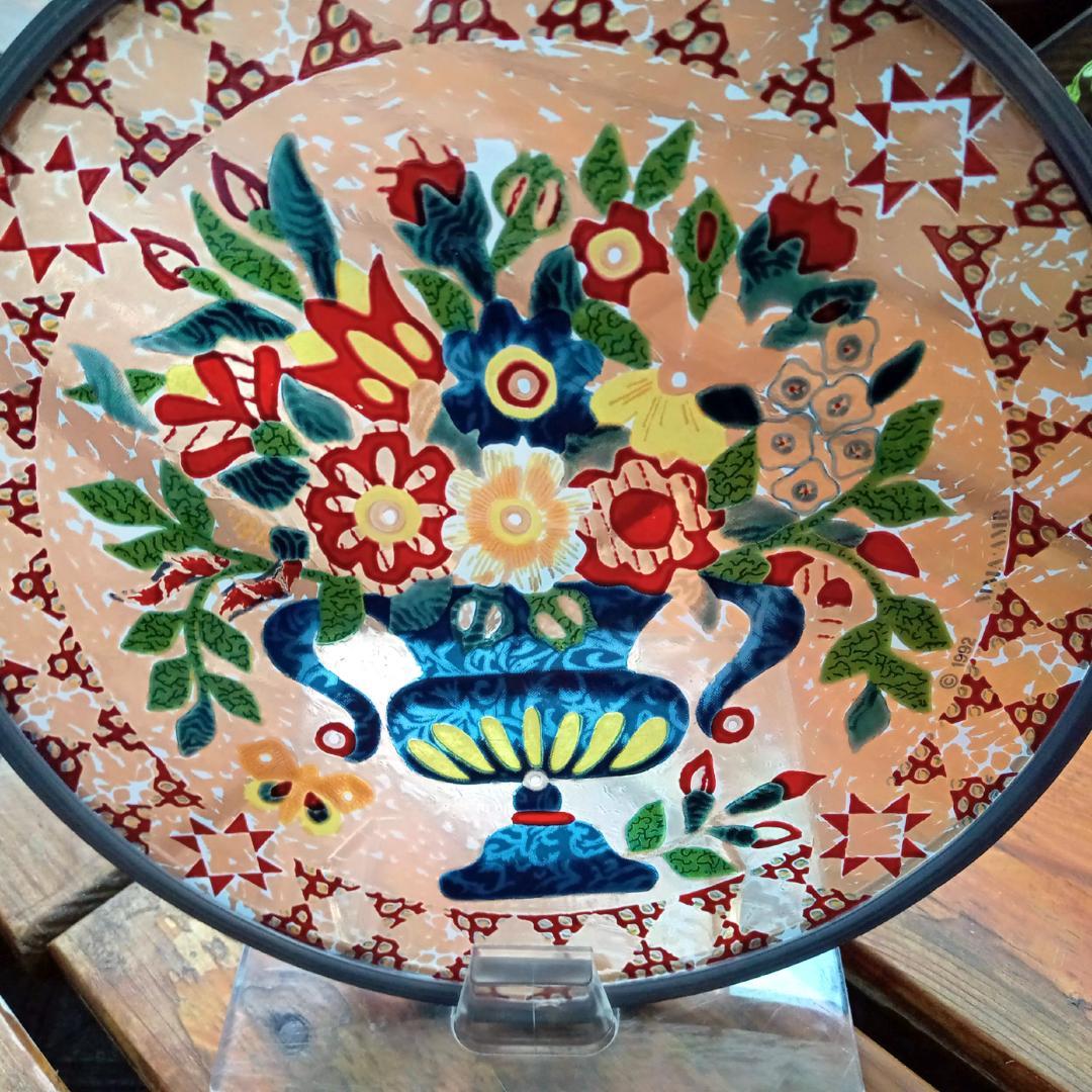 アメリカ ステンドグラス 花瓶キルト柄 グラスマスターズ社