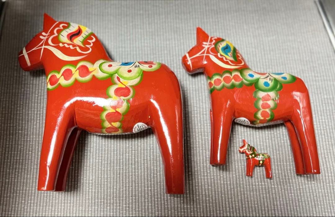 スウェーデン 郷土玩具 木製 ダーラナホース セット 大中小 3頭　赤