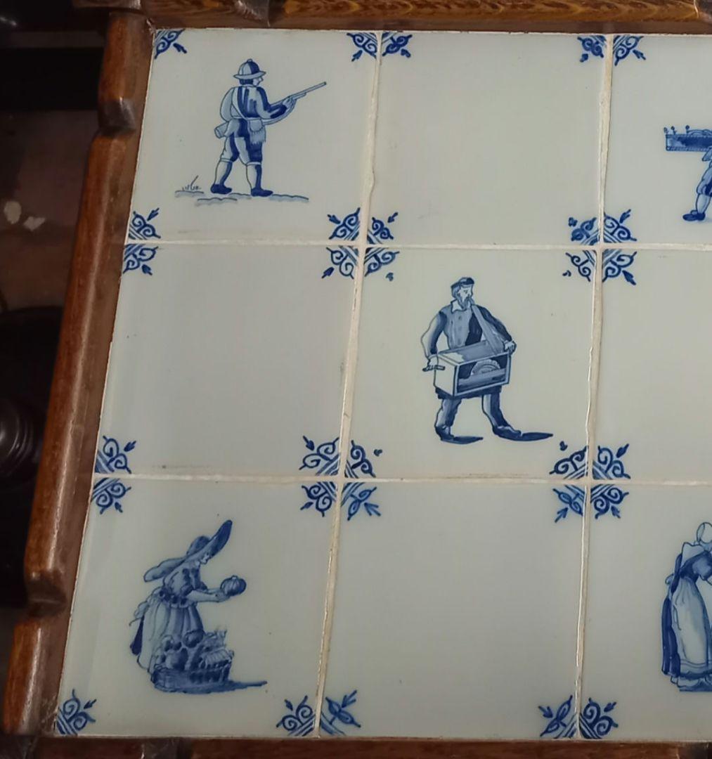 希少　アンティーク　オランダ　デルフト　タイル　サイドテーブル　引き出し付