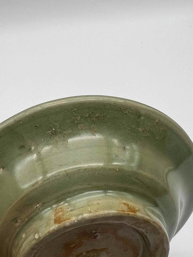 南宋時代　青磁　龍泉窯小盤　青磁弦文皿　唐物　古賞物　時代物(A-73)