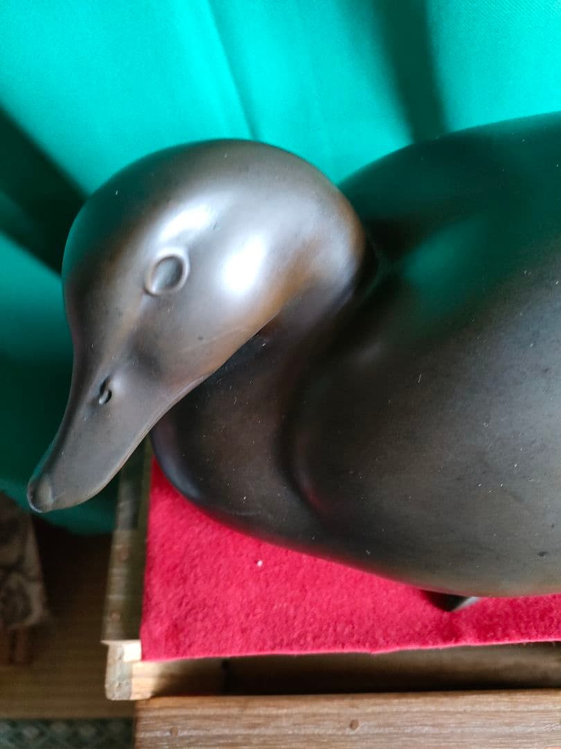 津田信夫【大壽作】高岡銅器・置物・鴨 銅製