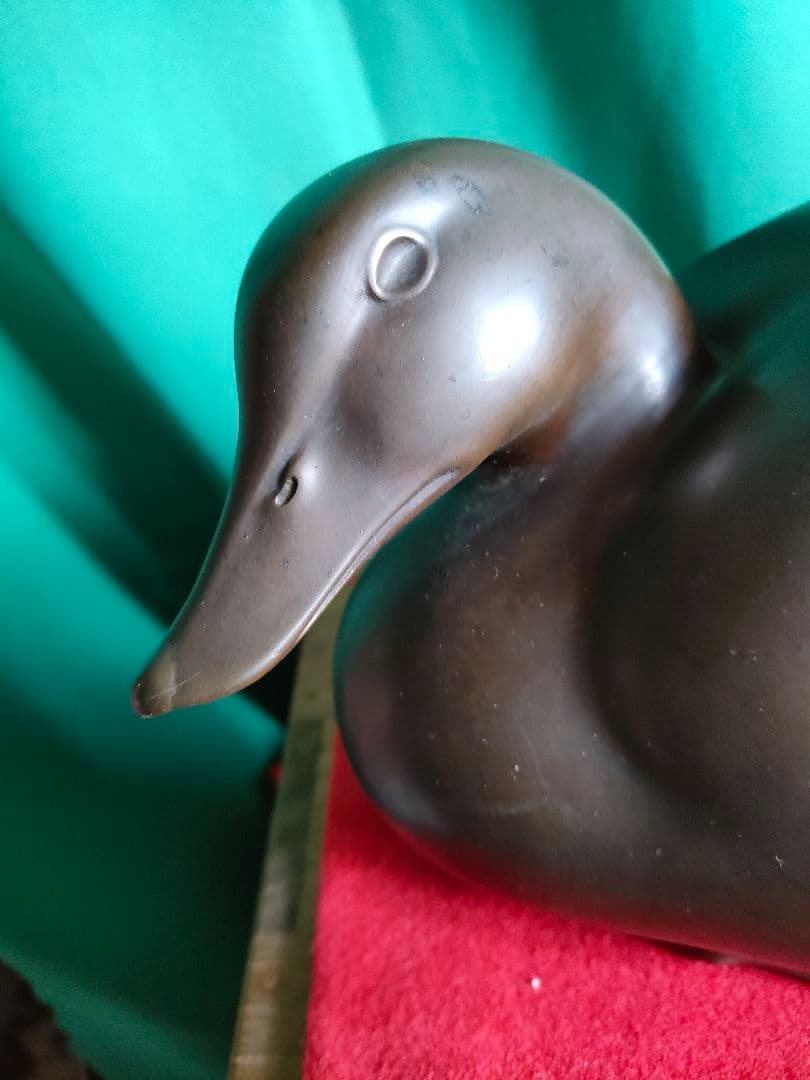 津田信夫【大壽作】高岡銅器・置物・鴨 銅製