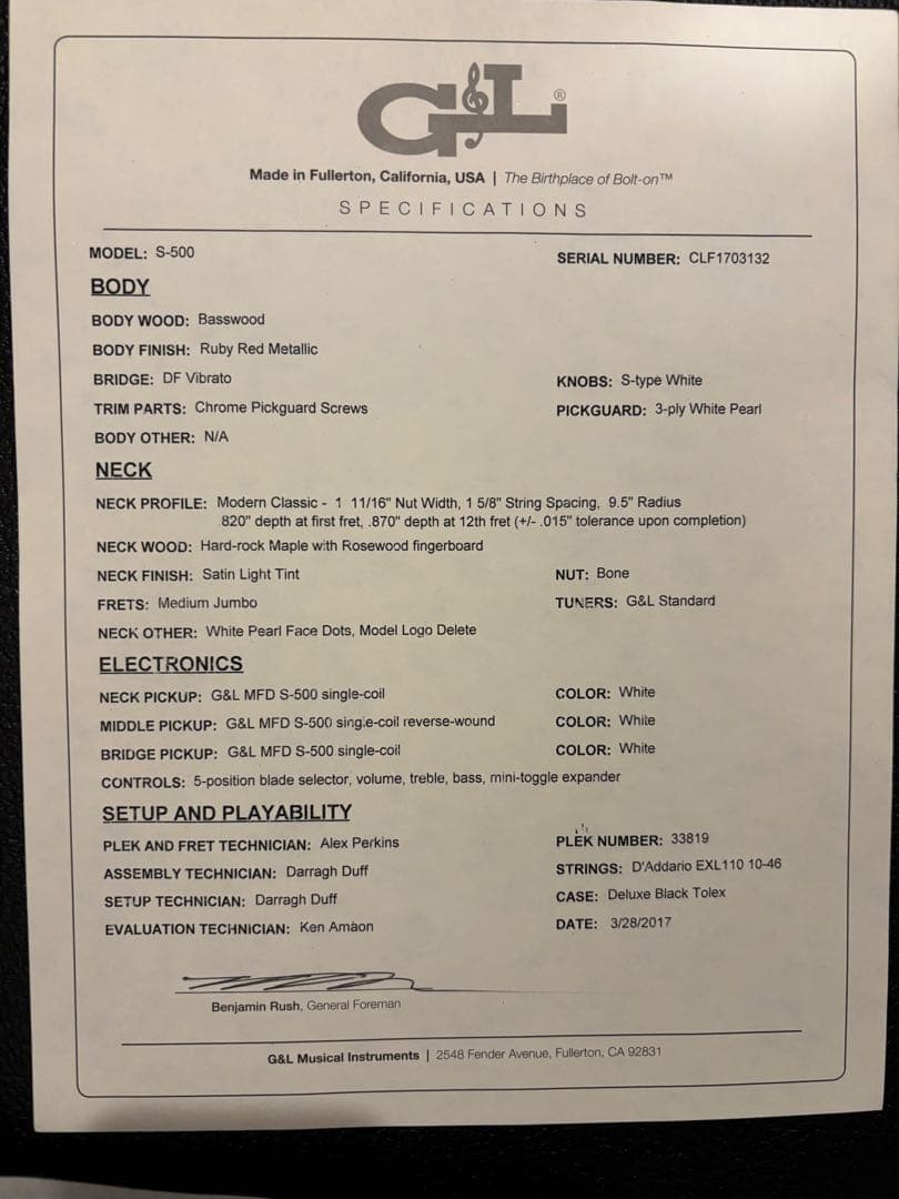 G&L S-500 USA製