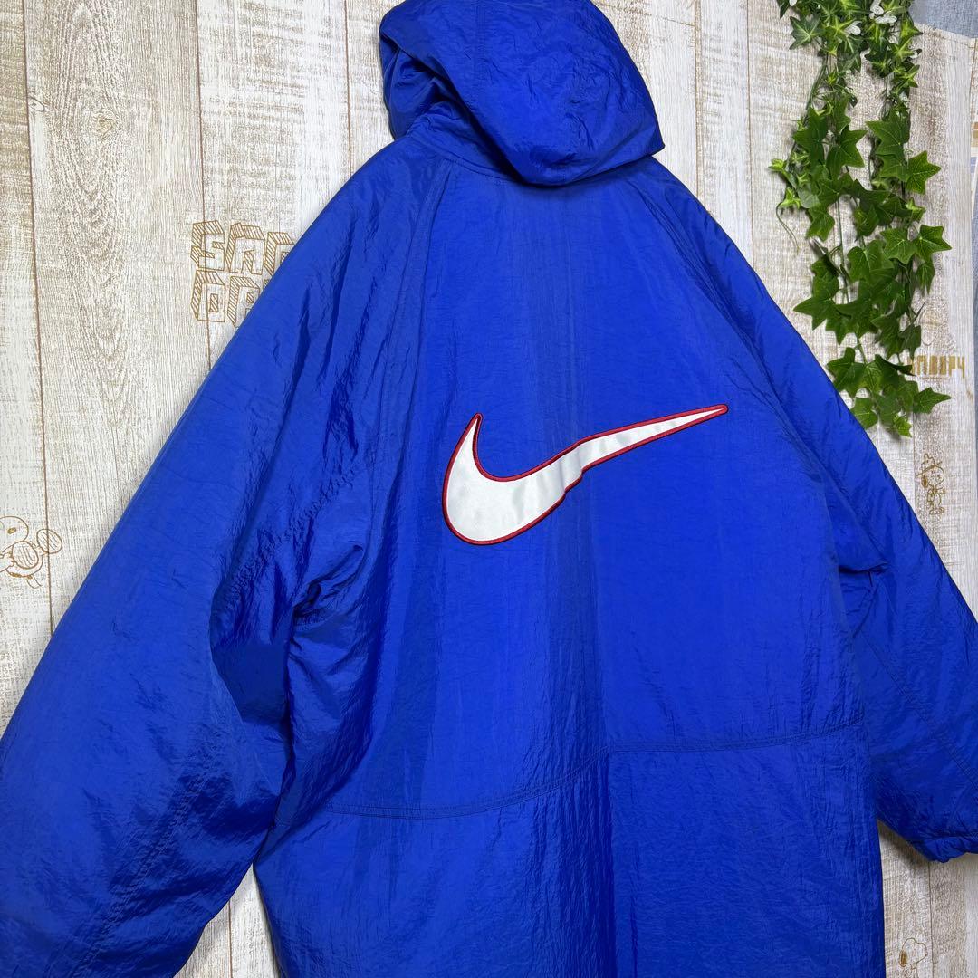 ナイキ 白タグ ナイロンジャケット ロゴ刺繍　ベンチコート 青　XXL