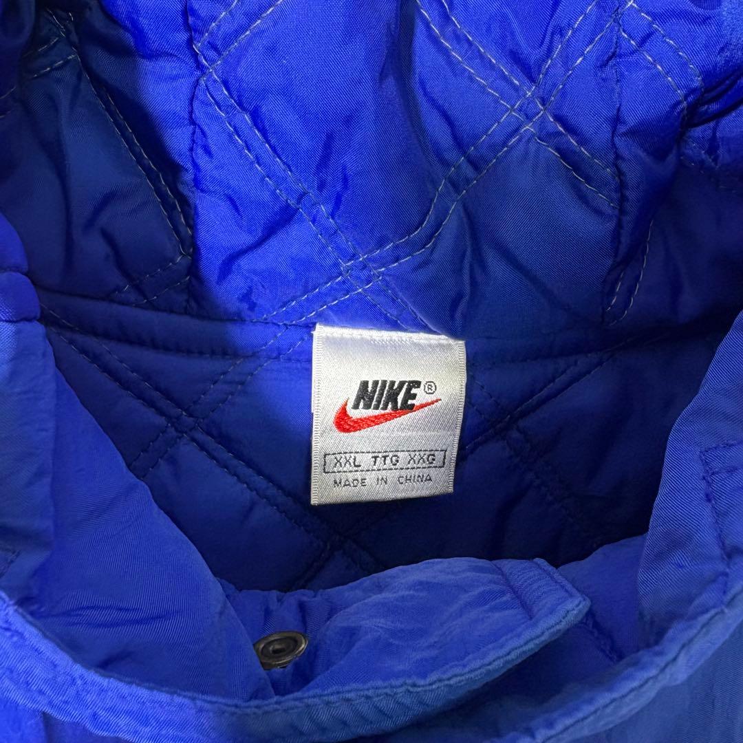 ナイキ 白タグ ナイロンジャケット ロゴ刺繍　ベンチコート 青　XXL
