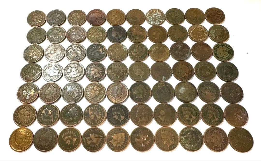 【70枚セット】 アメリカ硬貨 青銅貨 １セント インディアンヘッド ダメージ有