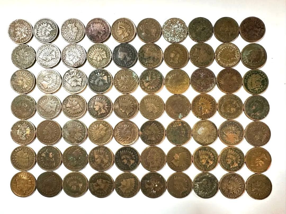 【70枚セット】 アメリカ硬貨 青銅貨 １セント インディアンヘッド ダメージ有