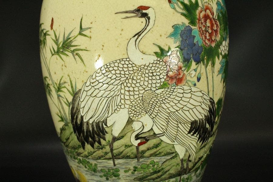 京薩摩 錦光山 細密画 花鳥 花瓶 明治(ZE499)