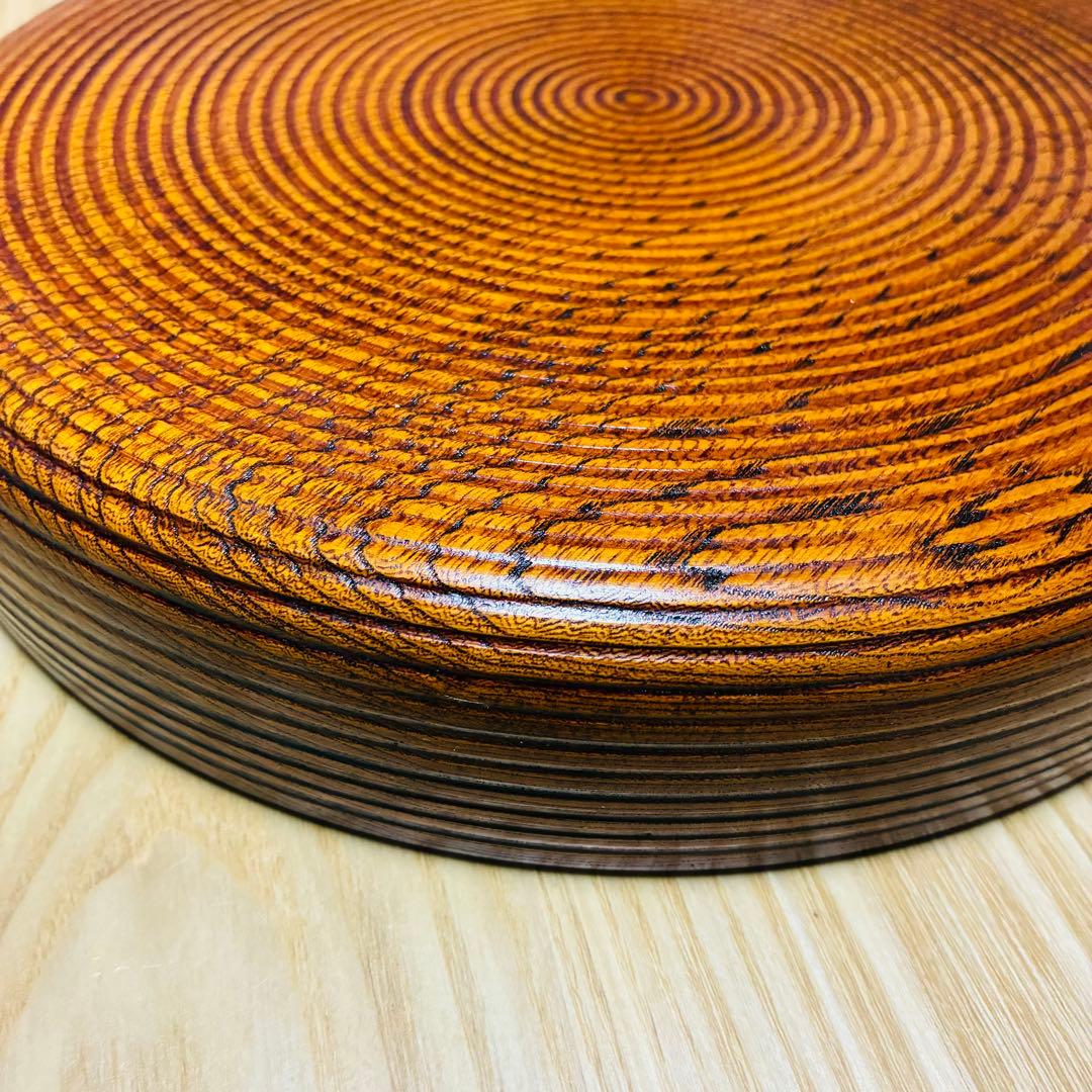 【高級】天然木くり抜き 丸盆 2枚セット 千筋挽き 菊紋 29cm 1.7万/枚