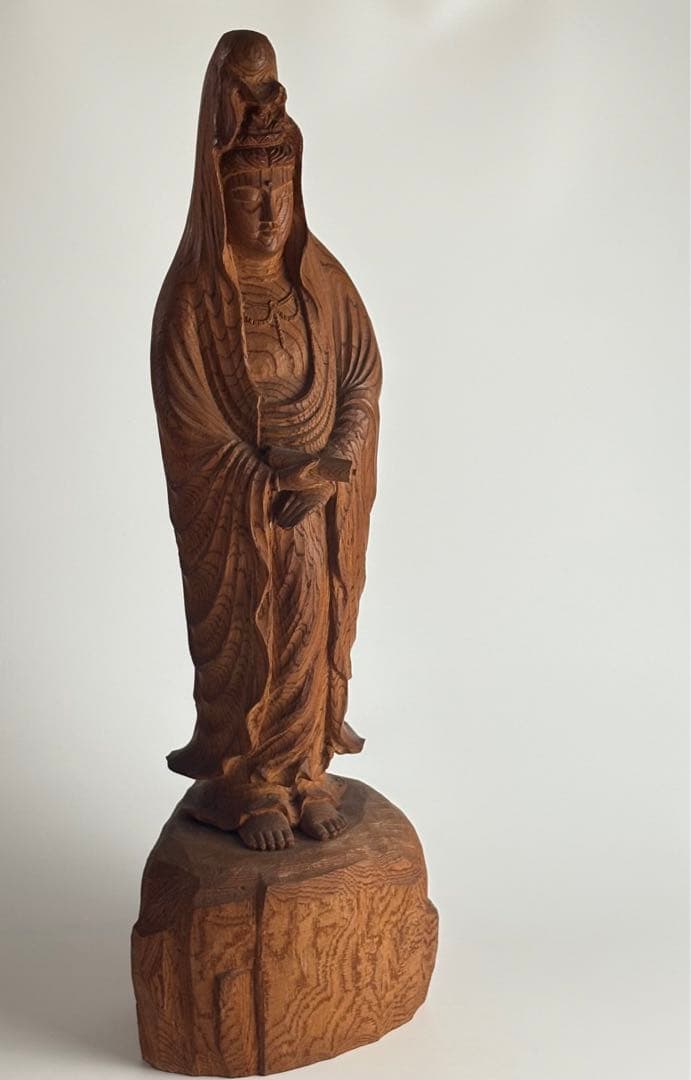 仏像 仏教美術 観音菩薩 木彫り 在銘 約高さ67cm 観音