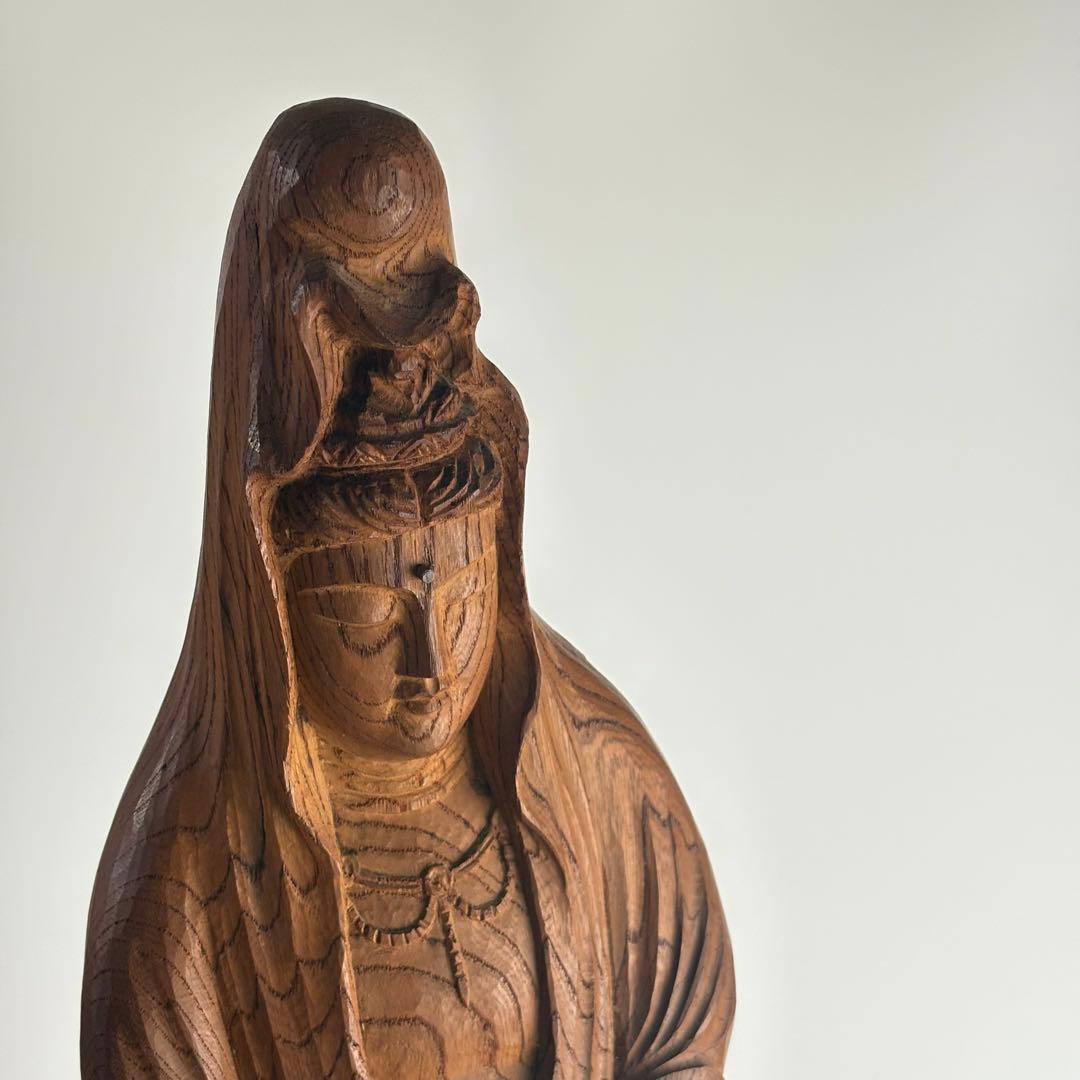仏像 仏教美術 観音菩薩 木彫り 在銘 約高さ67cm 観音