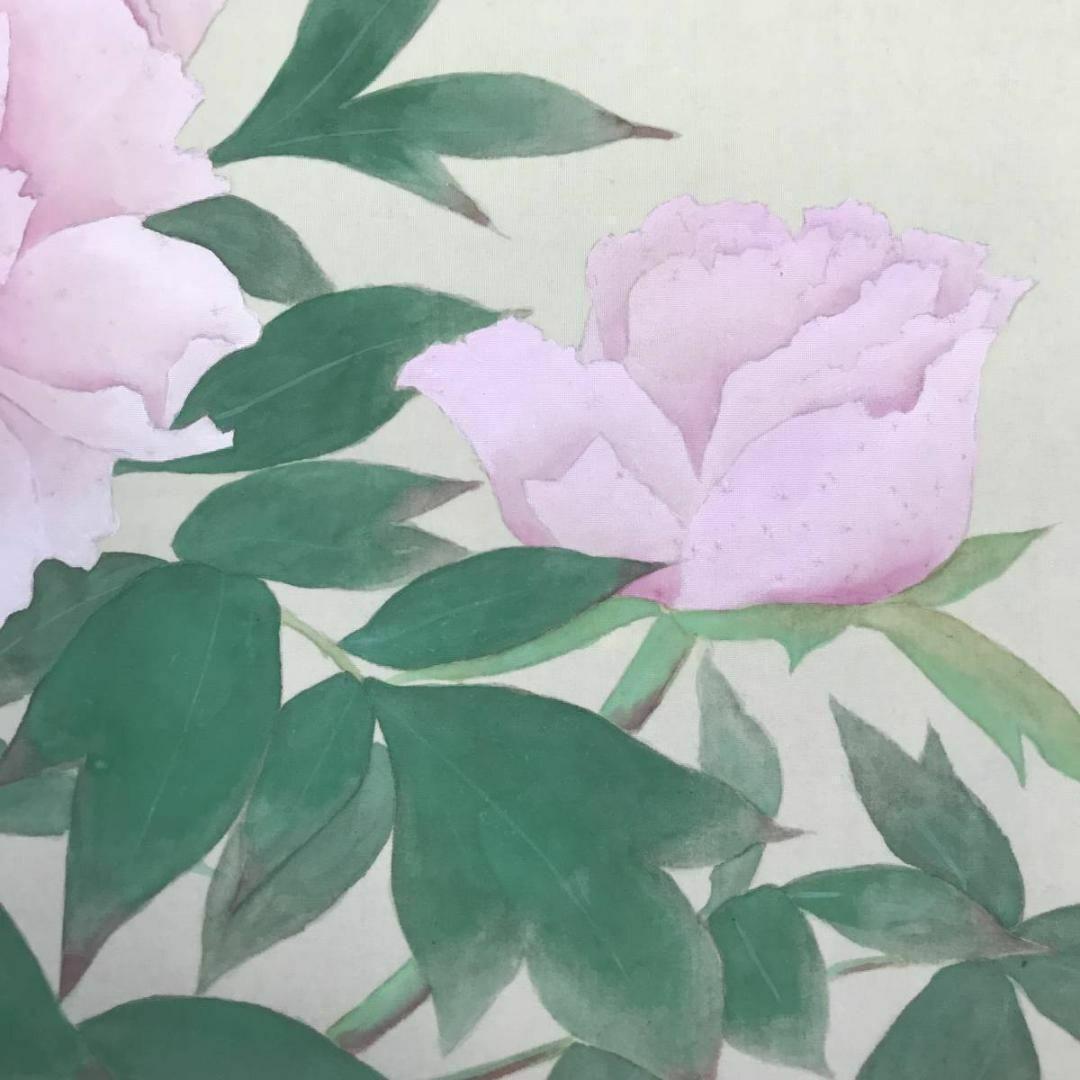 真作/内田逸郎/牡丹図/横物/掛軸☆宝船☆AB-537