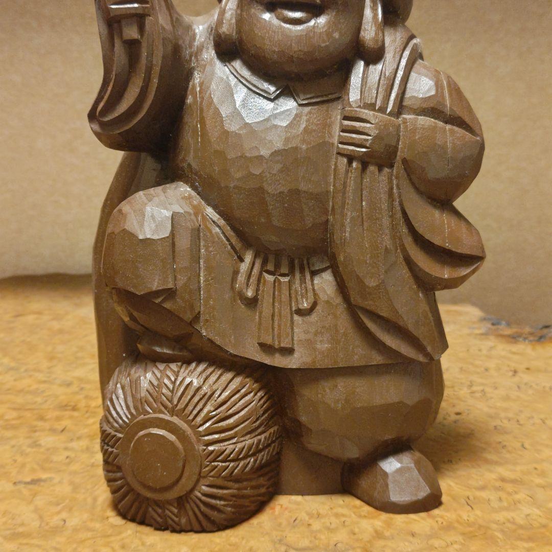 希少時代木彫　クスノキ一刀彫大黒天像36cm 香木骨董縁起飾品美術品骨董品茶道具