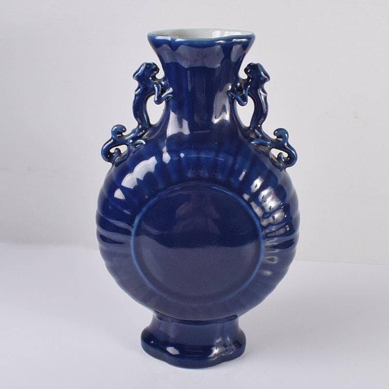 中国　大清康煕年製　瑠璃釉　双耳扁壷　M　R3690C