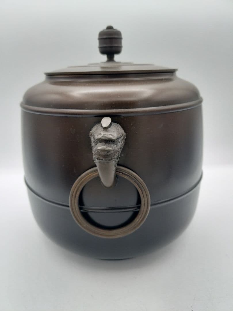 c413 唐銅皆具 鬼面遊環 八尾祥栄 木箱 茶道具 古物